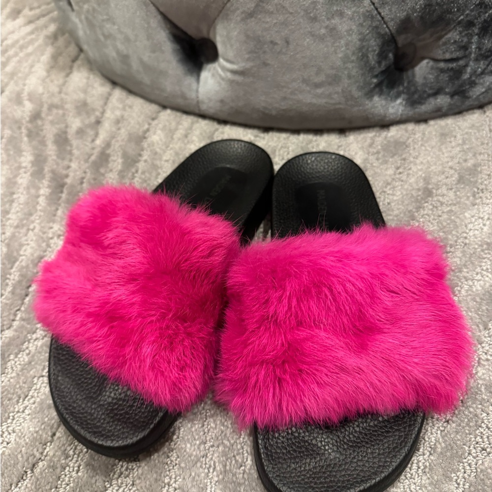 Fuzzy Pink Slide Sandals